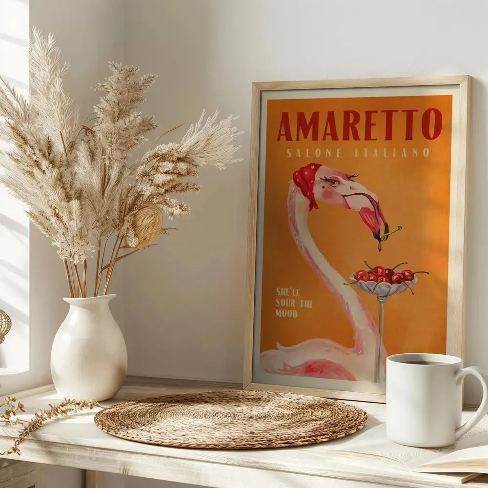 Amaretto Flamingo Art Deco Italian Cafe Travel Art - Stretched Canvas, Poster or Fine Art Print