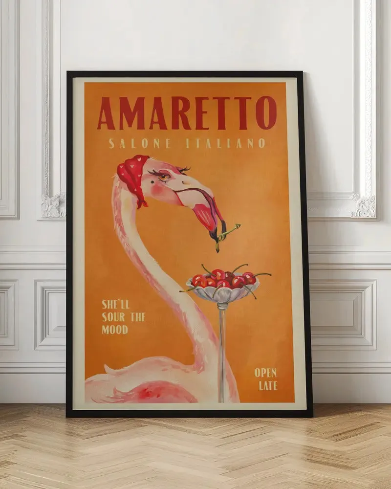 Amaretto Flamingo Art Deco Italian Cafe Travel Art - Stretched Canvas, Poster or Fine Art Print