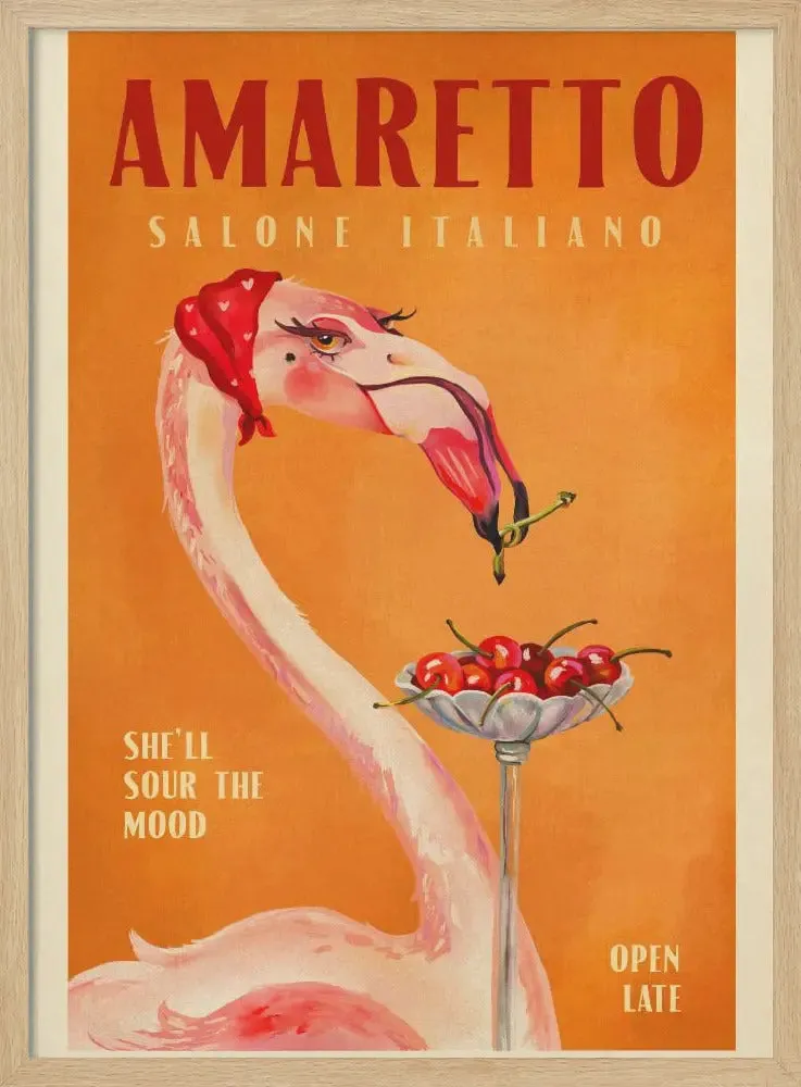 Amaretto Flamingo Art Deco Italian Cafe Travel Art - Stretched Canvas, Poster or Fine Art Print