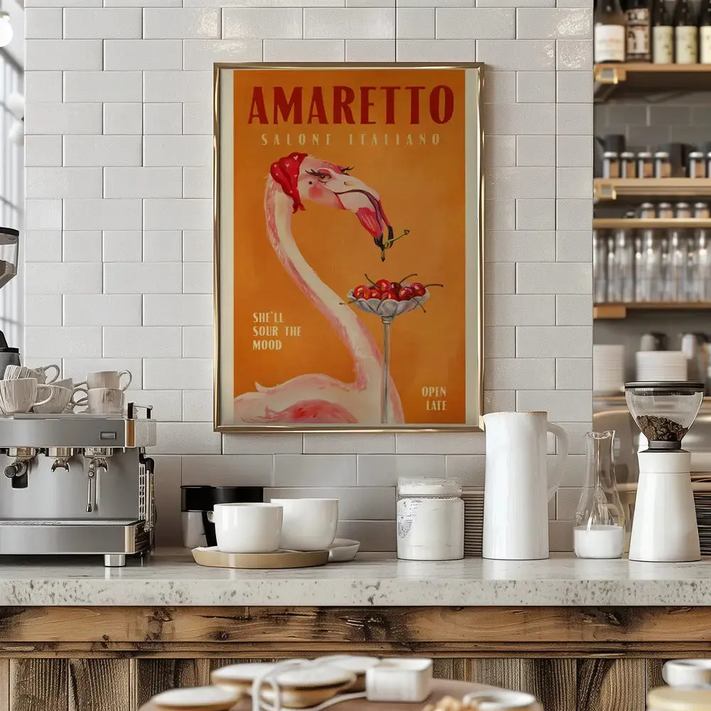 Amaretto Flamingo Art Deco Italian Cafe Travel Art - Stretched Canvas, Poster or Fine Art Print