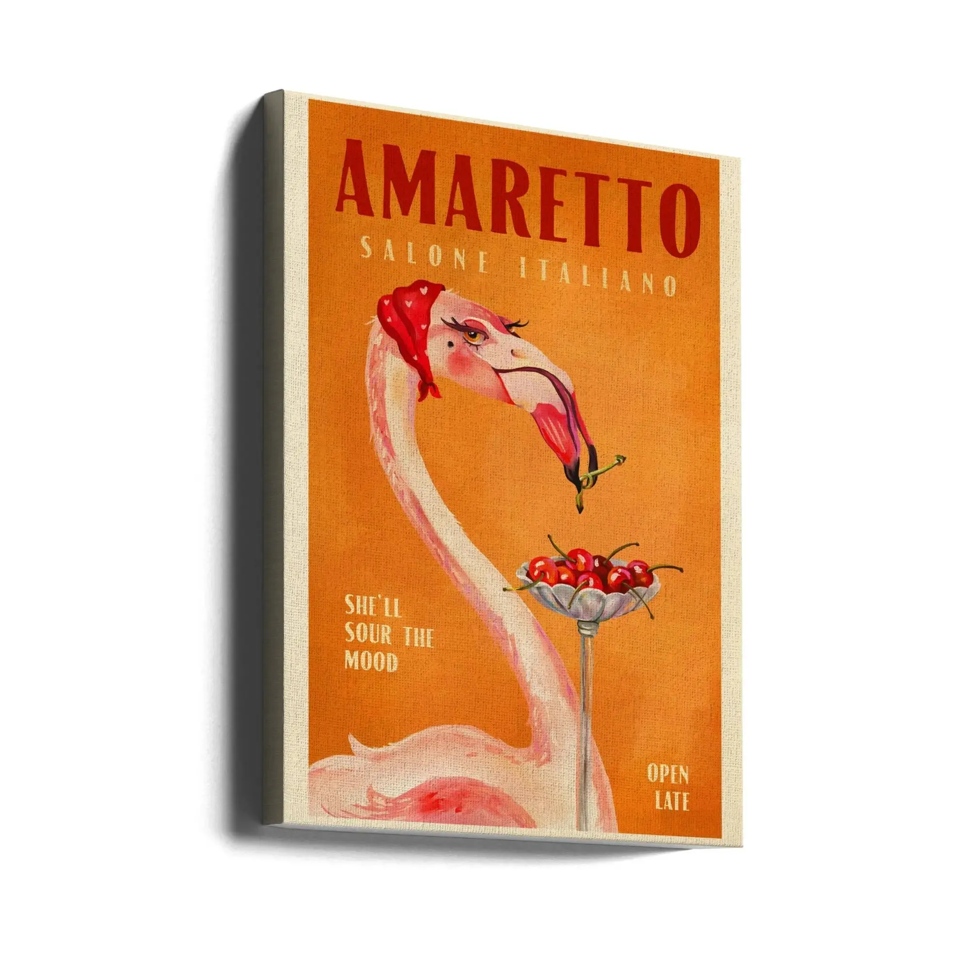 Amaretto Flamingo Art Deco Italian Cafe Travel Art - Stretched Canvas, Poster or Fine Art Print