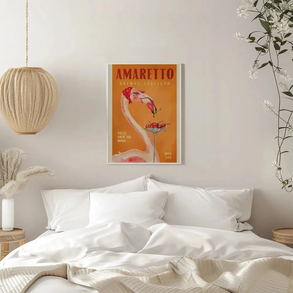 Amaretto Flamingo Art Deco Italian Cafe Travel Art - Stretched Canvas, Poster or Fine Art Print