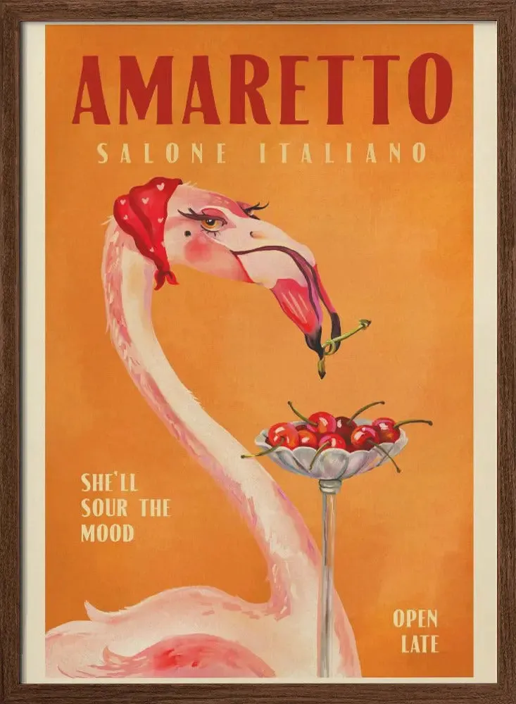 Amaretto Flamingo Art Deco Italian Cafe Travel Art - Stretched Canvas, Poster or Fine Art Print