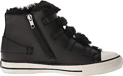 Ash Valko Black Fur Lined Buckle Strap High Top Sneakers Ankle Leather Bootie