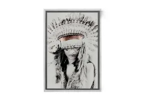 Beautiful Woman in Feather Headdress | Canvas Wall Art Print