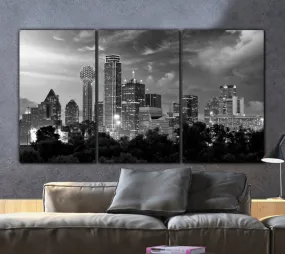 Dallas Skyline Black & White Canvas Art