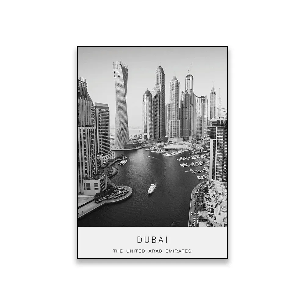 Dubai Skyline Poster International Travel Wall Art Fine Art Canvas Prints Black White Pictures For Living Room Dining Room Home Office Art Decor