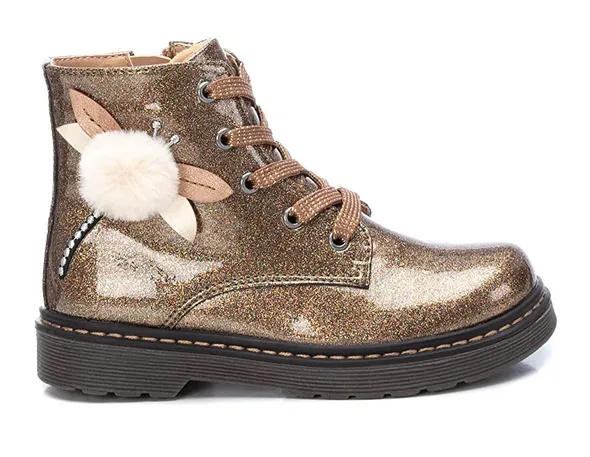 Girls XTI Boots Bronze Glitter Faux Patent Ankle Inside Zip 5 Eyelet 150212 sale