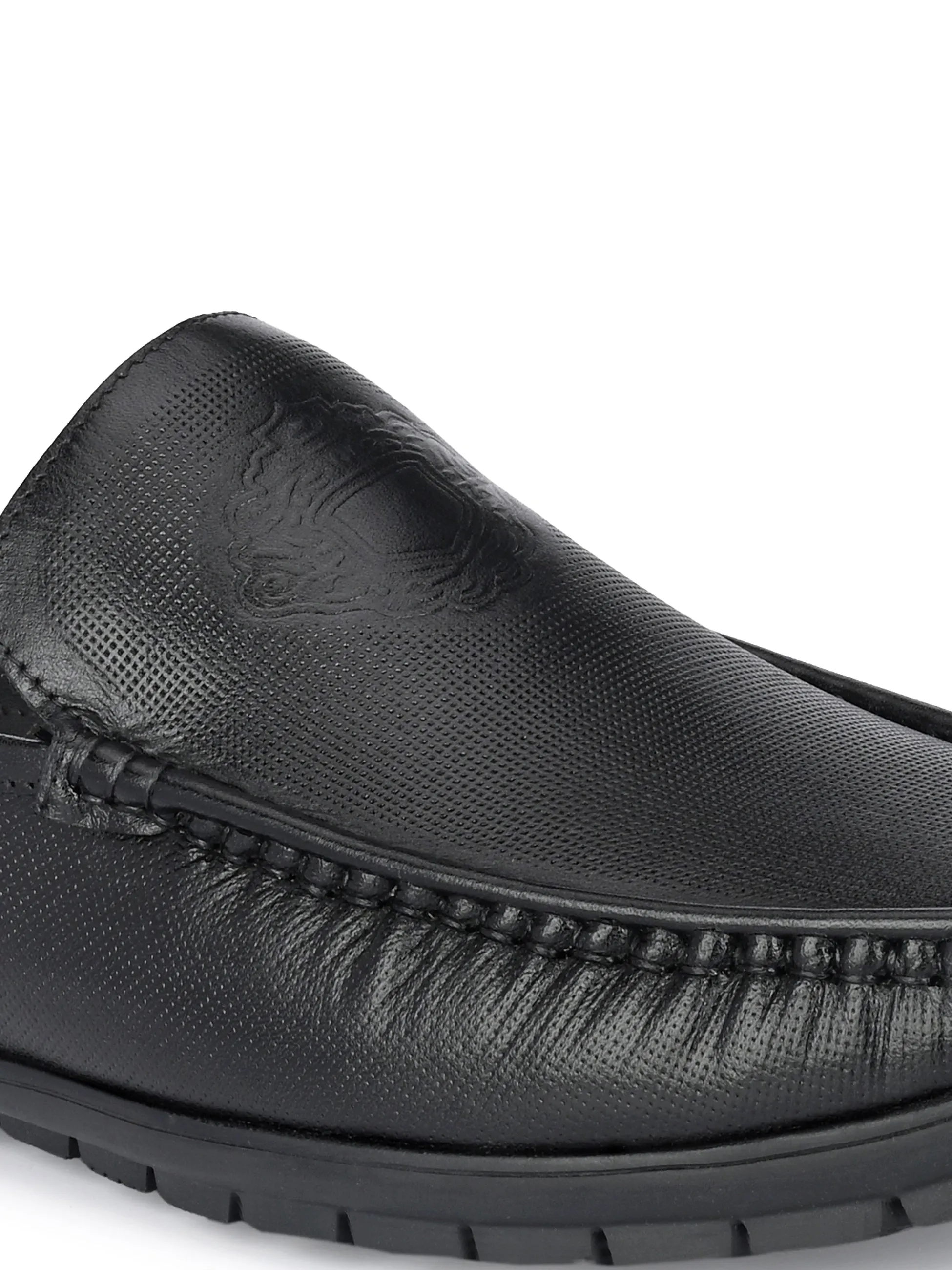 Hitz Men's Black Leather Half Shoes Flat Mule Loafers