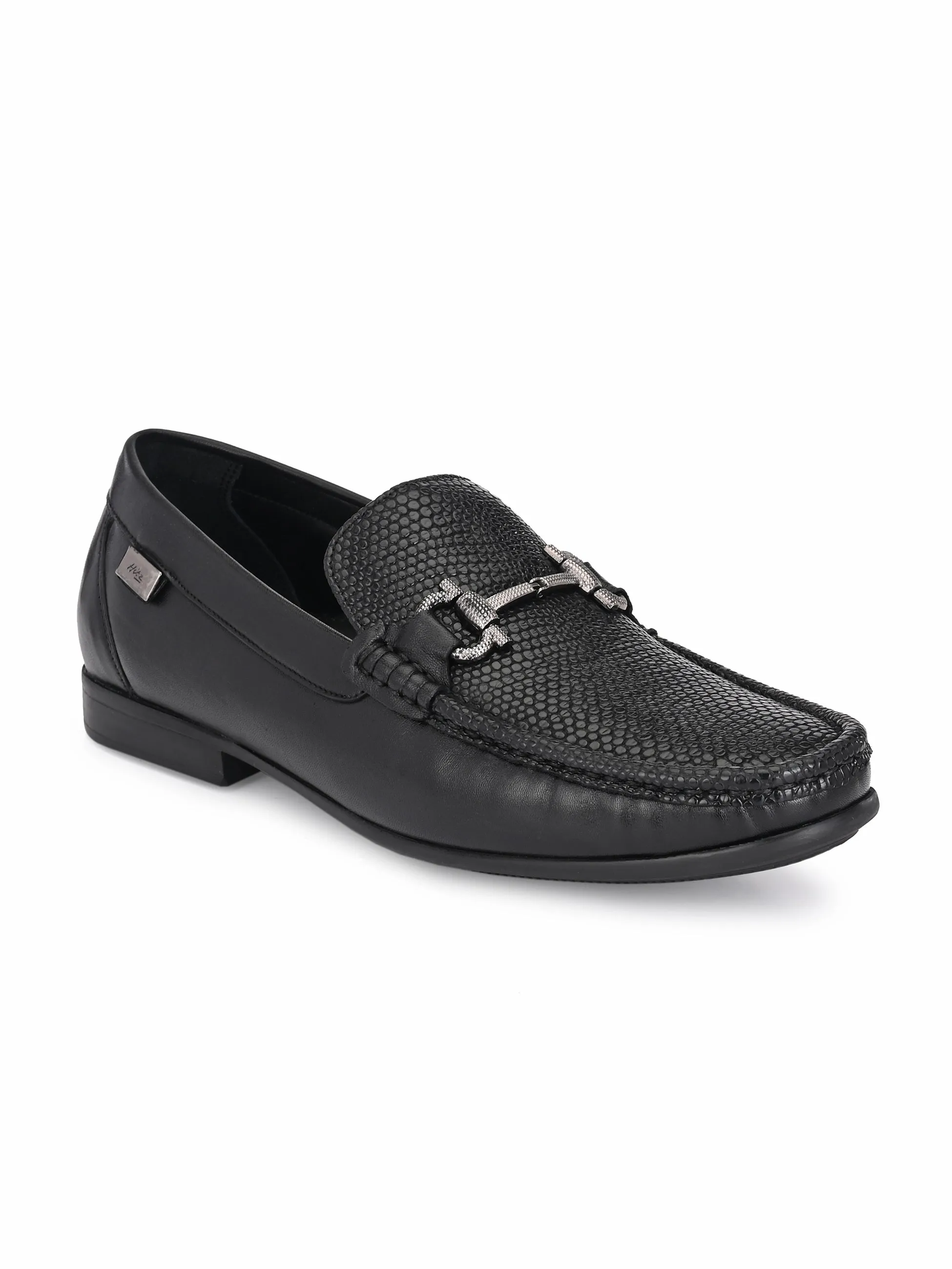 Hitz Men's Black Slip-On Leather Comfort Shoes